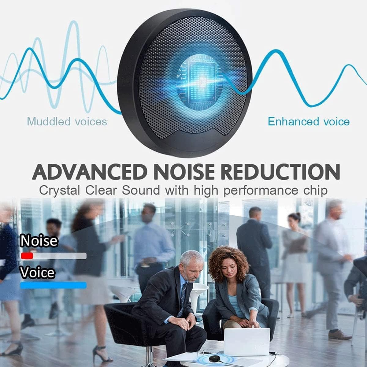 Microfono per Conferenze, Microfono da Tavolo USB Portatile Plug And Play con Silenziamento, Microfono Stereo per Pc Omnidirezionale A 360° per Videoconferenze, Giochi