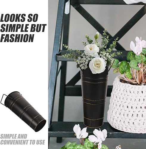 Miniatura 5 de Veemoon Soporte de cubo de flores francesas, pequeño estante de metal para paraguas rústico, jarrón galvanizado para boda, hogar, cocina, mesa,