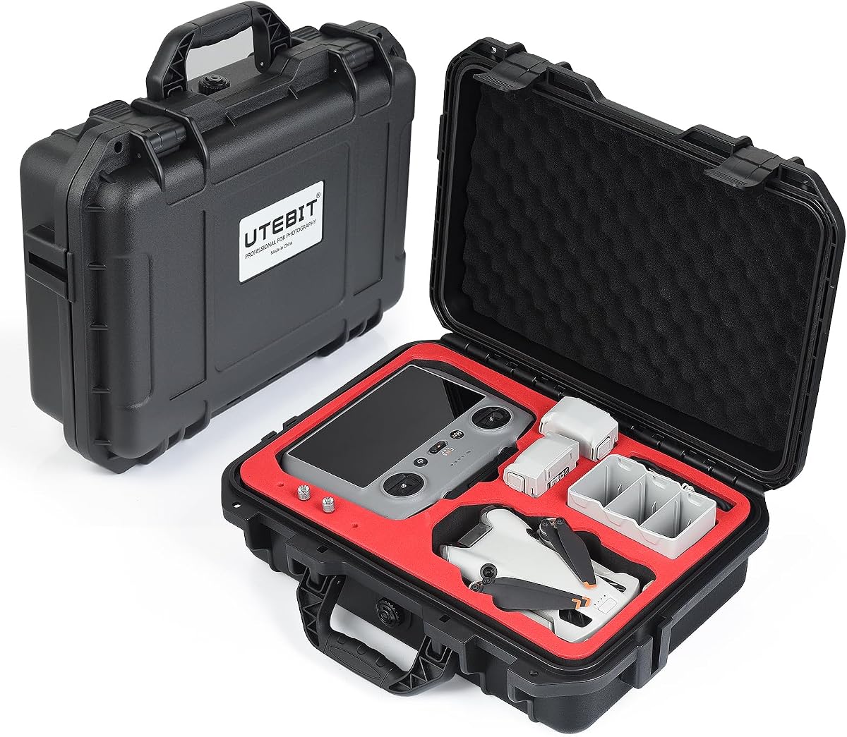 Hard Case for DJI Mini 3/Mini 4 Pro, Waterproof Hard Shell with Foam | Travel Carrying Storage Box for Fly More Combo Batteries and Accesories Kit, Fits RC2/RC Controller & 3 Batteries (Case Only)