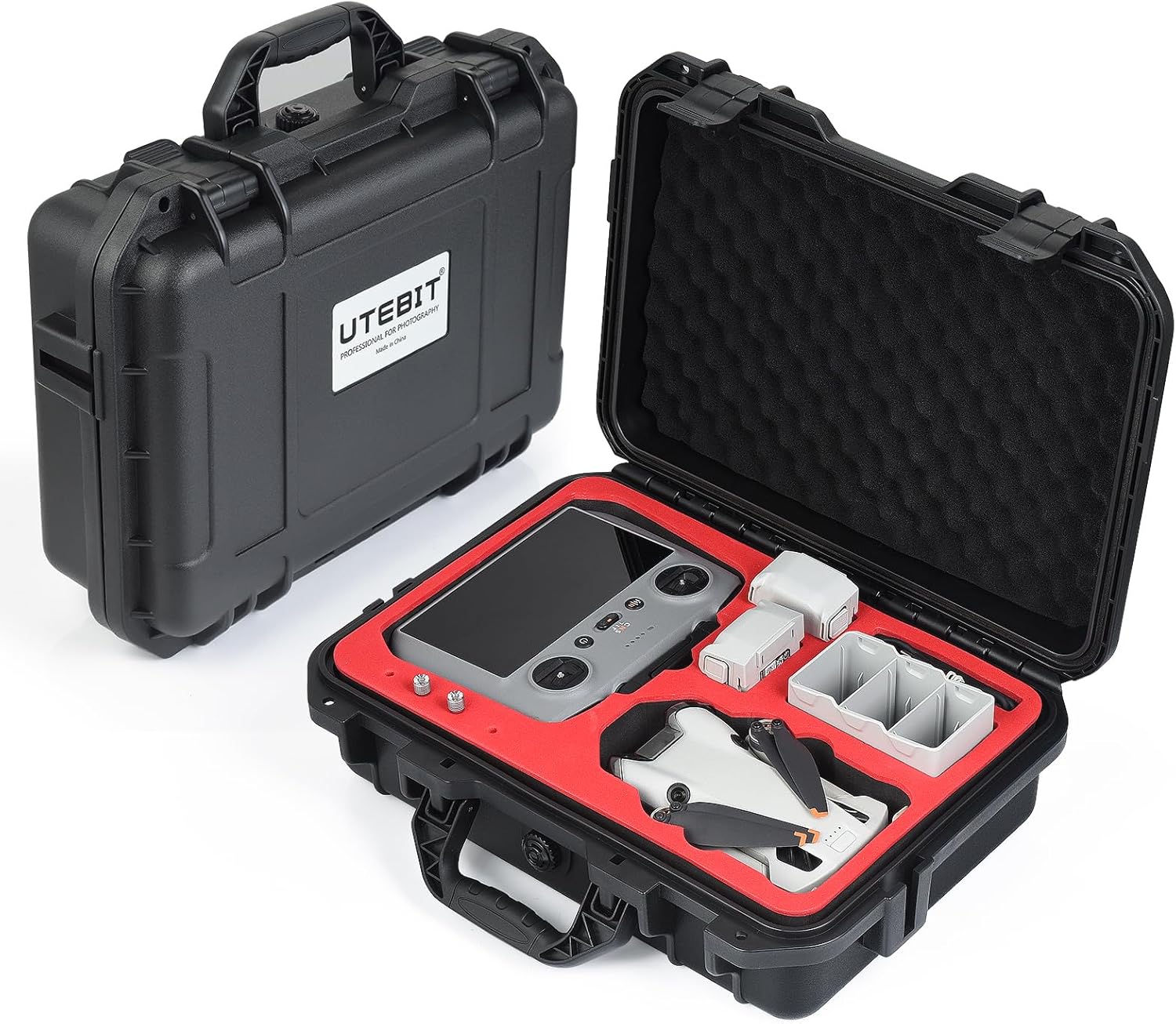 UTEBIT Hard Waterproof Case for DJI Mini 4 Pro/3, RC2/RC Controller, Portable Travel Carrying Bag for DJI, Support 7 batteries and RC lanyard