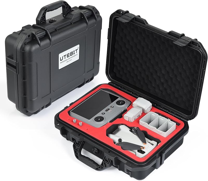 Hard Case for DJI Mini 3/Mini 4 Pro, Waterproof Hard Shell with Foam | Travel Carrying Storage Box for Fly More Combo Batteries and Accesories Kit, Fits RC2/RC Controller & 3 Batteries (Case Only)