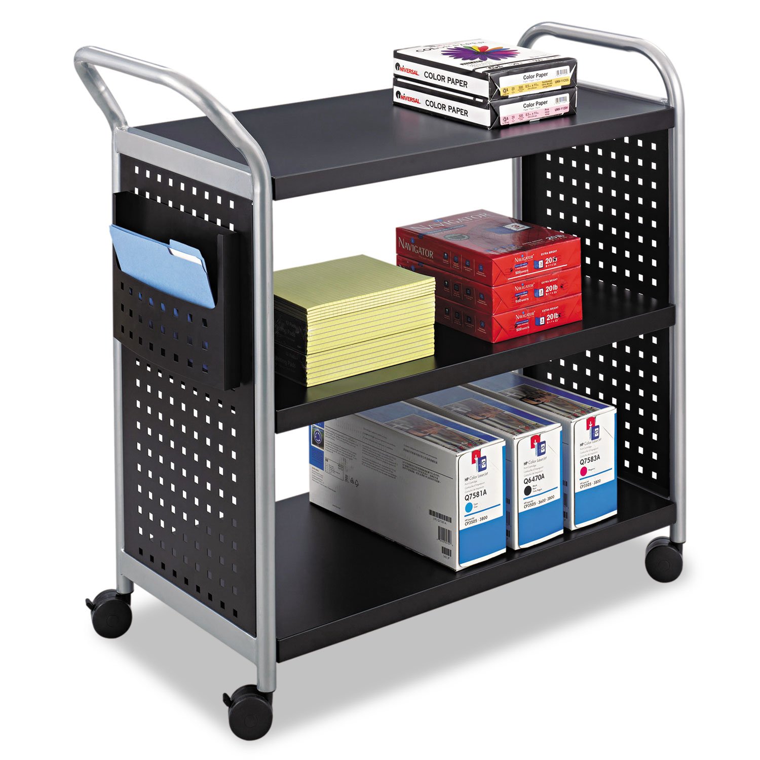 Safco Scoot Single Sided 3 Shelf Book Cart 5336BL
