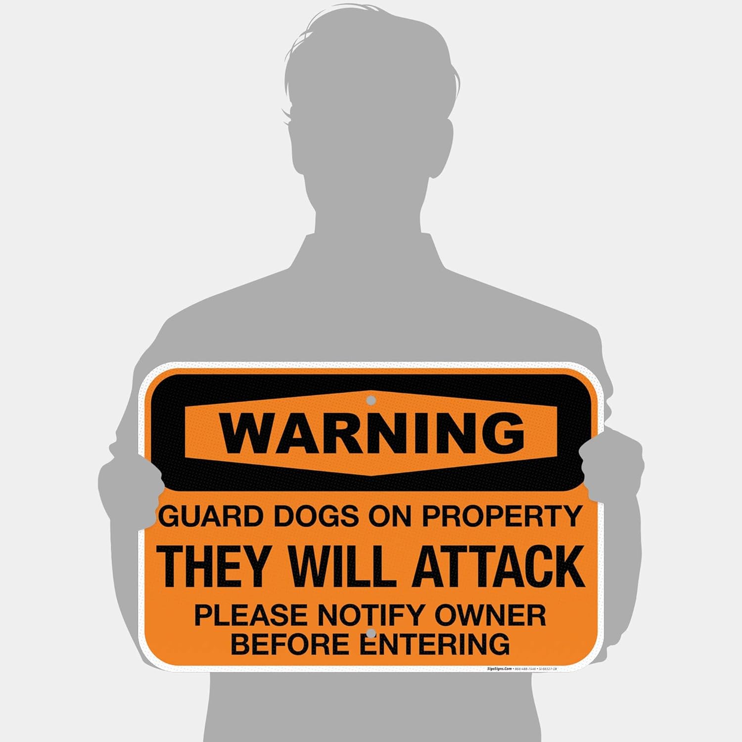 Guard Dogs On Property They Will Attack Please Notify Owner Before Entering Sign, 12x18 Inches, 3M EGP Reflective .063 Aluminum, Fade Resistant, Made in USA