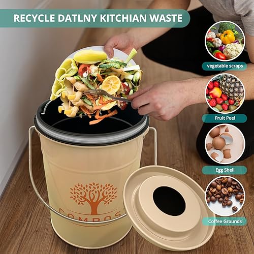 Miniatura 3 de MKICLECER Compost Bin Kitchen Counter - 1.0 Gallon Indoor Compost Bins with Sealed Inner Bucket and Ring - Convenient Compost Pail for Kitchen -