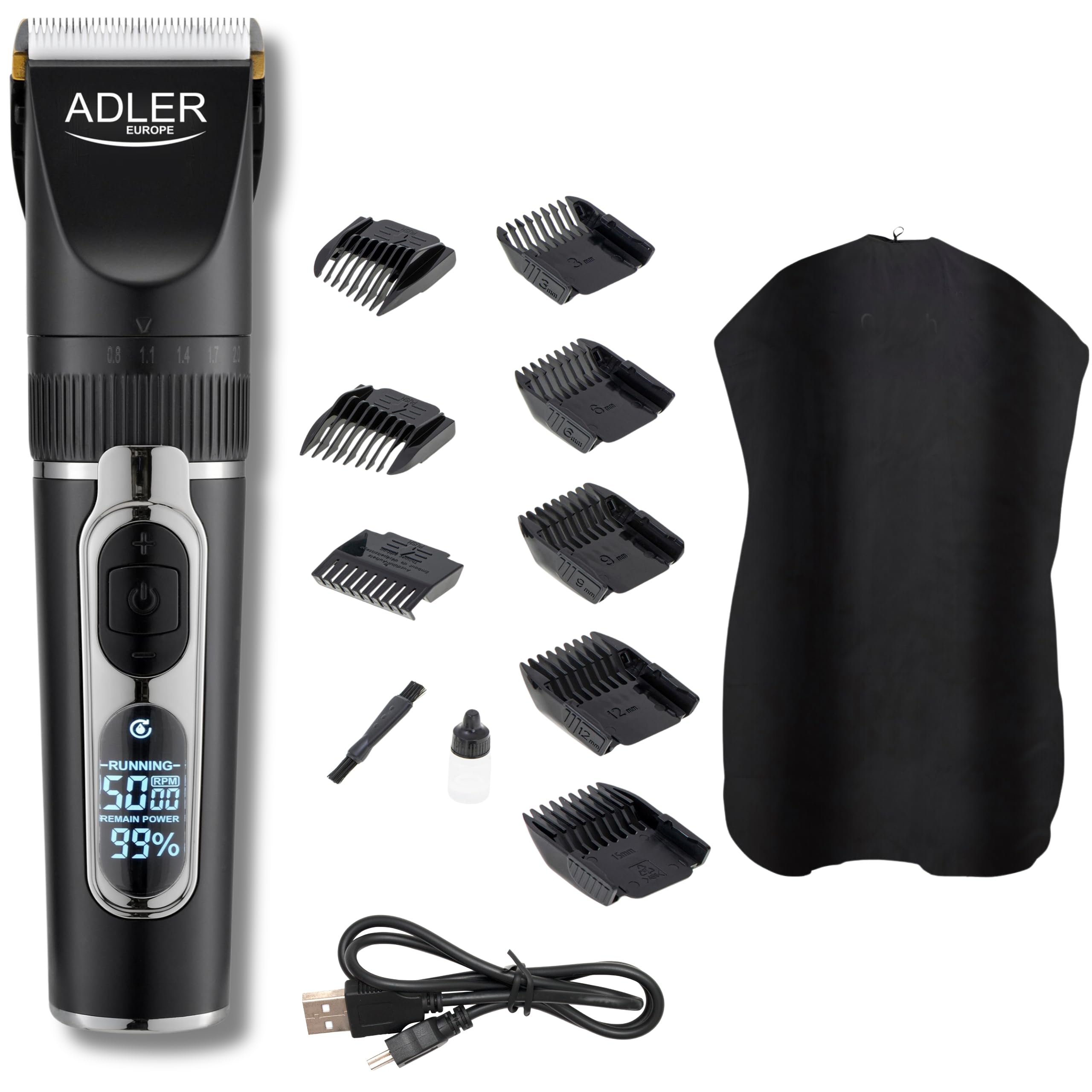 ADLER EUROPE-Haarschneidemaschine AD2837 mit Bartschneider und Haartrimmer für Männer. 2000 mAh-Akku, Vielseitiges All-in-One-Set für den gepflegten Mann und den professionellen Friseur