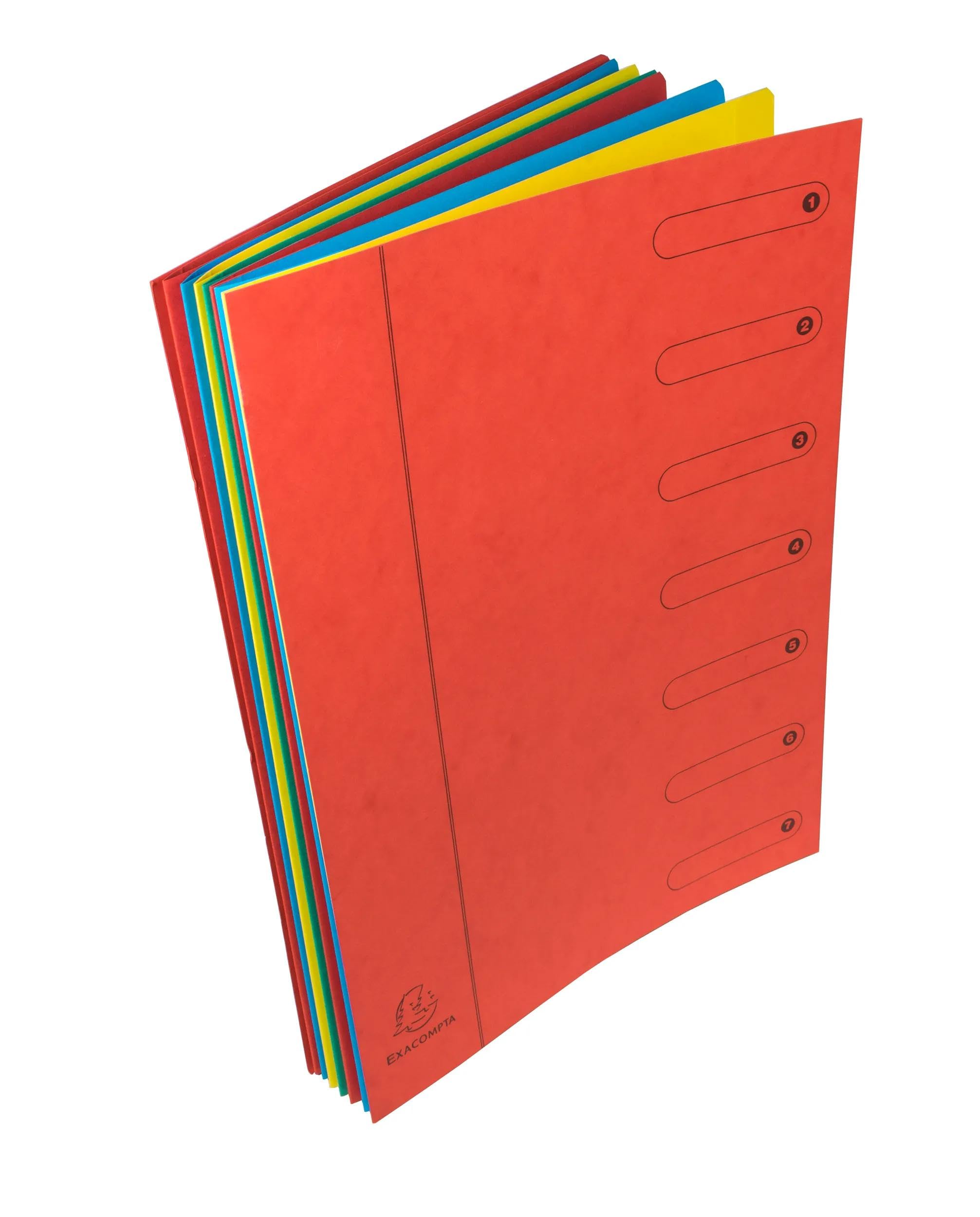 Exacompta - Réf. 5107E - Carton de 8 trieurs HARMONIKA - sans élastiques et fenêtres imprimées - couverture en carte lustrée - dos extensible - 7 compartiments - pour A4 - dim 24,5 x 32cm - rouge