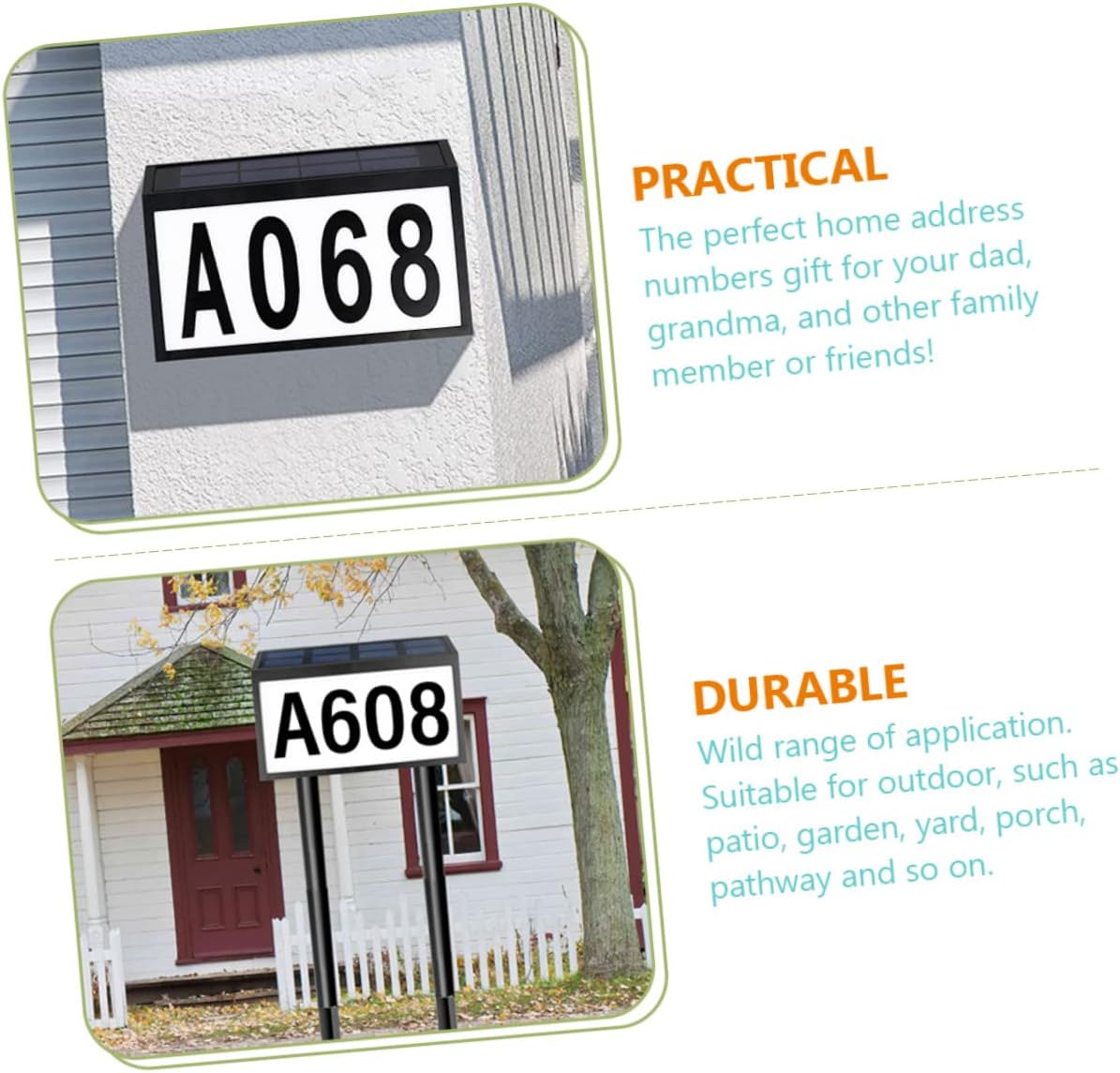 Solar Address Sign Light 2-Pack Solar Powered House Number Lamp Waterproof LED Doorplate Light for Outdoor Use Automatic Illumination for Gardens and Pathways