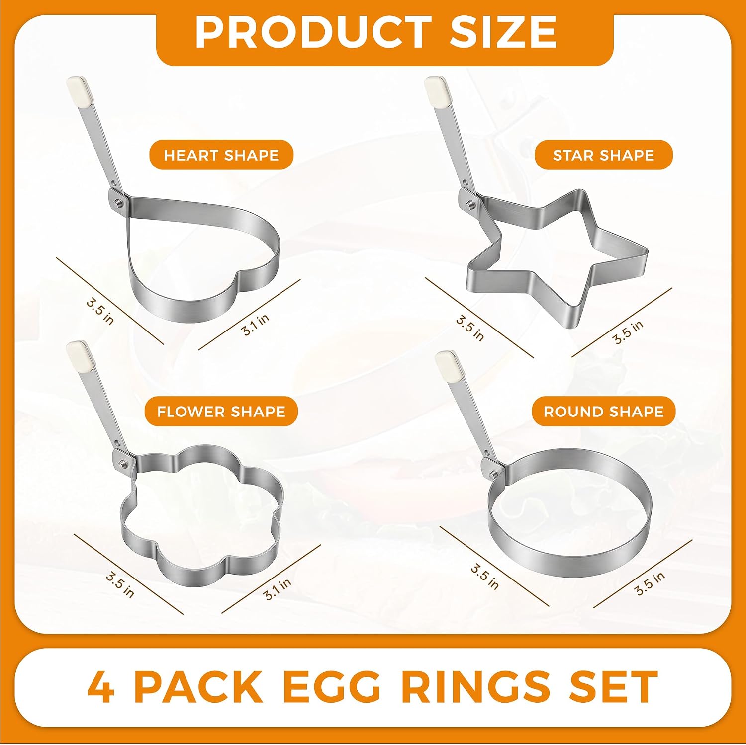 4 Pcs Pancake Molds Stainless Steel Egg Mold Silicone Grips Dishwasher Safe