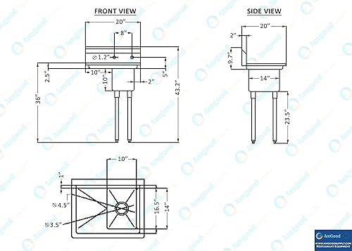 Vista 64 de AmGood Fregadero de acero inoxidable para preparación y utilidad Acero inoxidable 304 Restaurante, Cocina, Lavandería, Garaje NSF