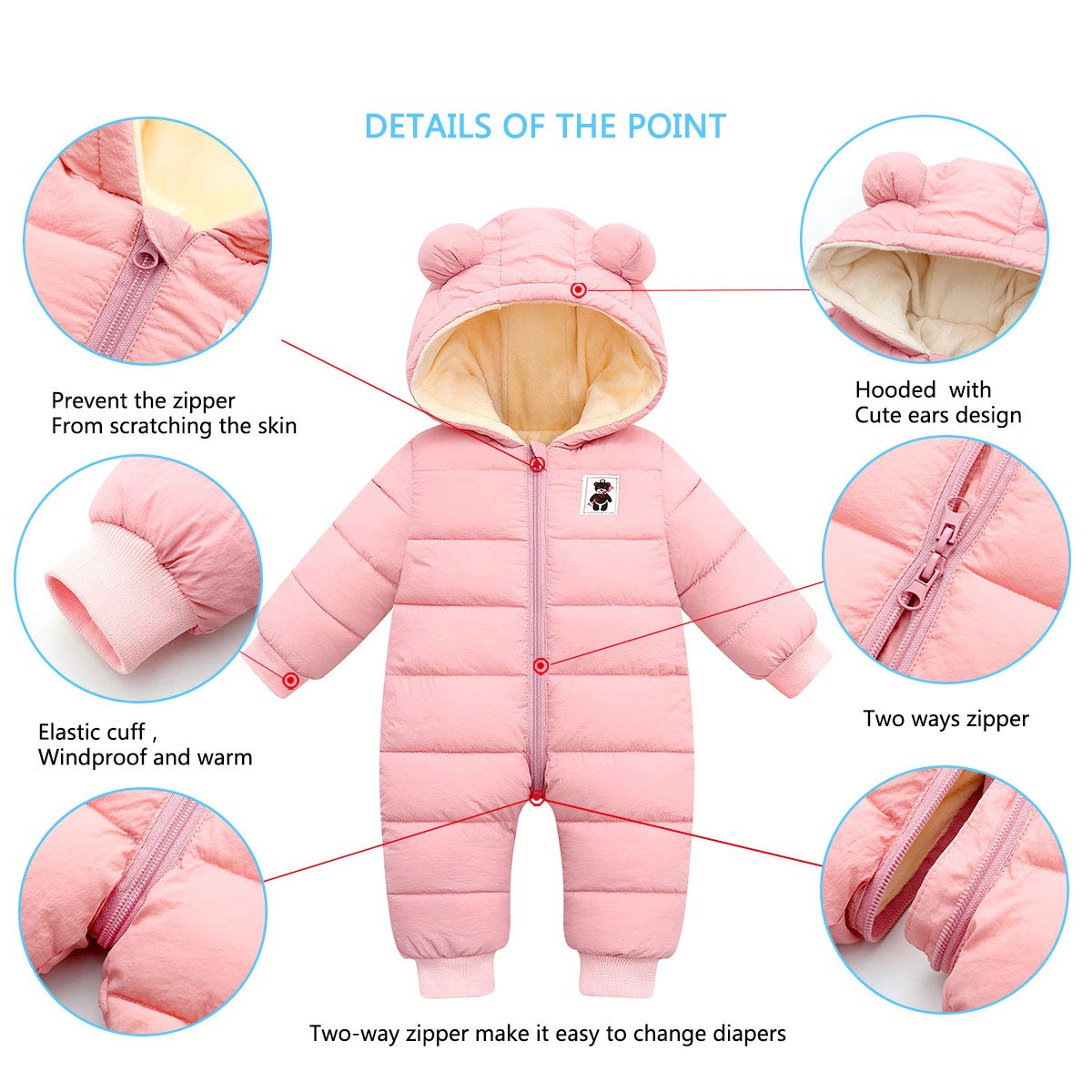 FEOYA Combinaison de Neige Bébé Fille Garçon Manteau à Capuche Hiver Combi Pilote Hiver Bébé Vêtement Hiver Bébé 2-3 Ans Cadeau Noël