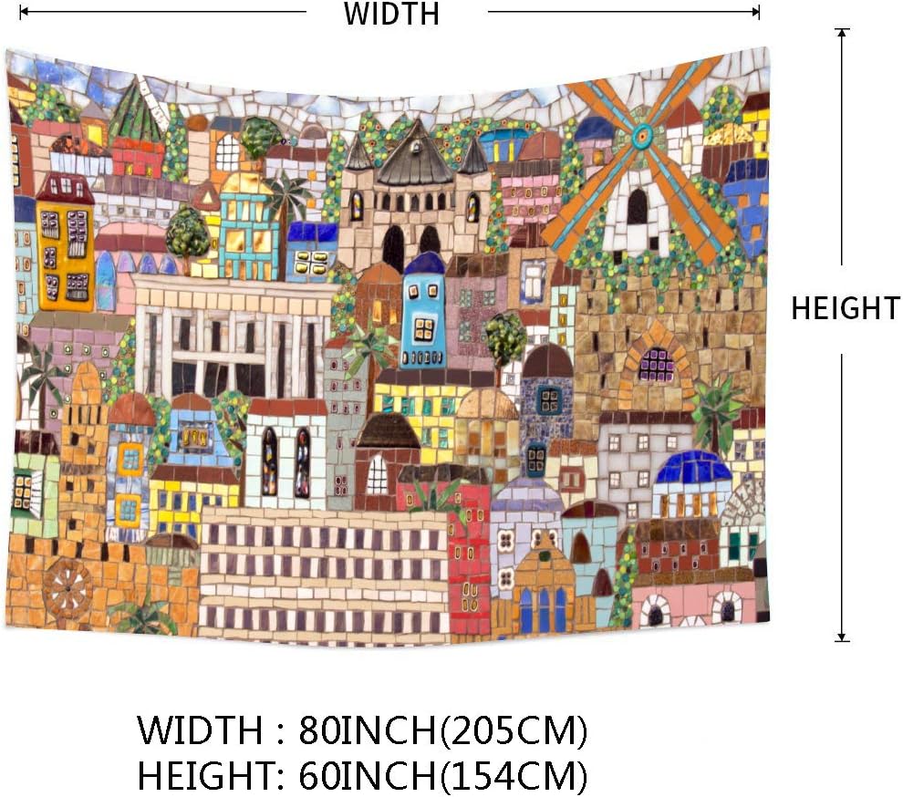 F-FUN SOUL Jerusalem City Tapestry, Large 80x60inchs Soft Flannel, Ceramic Tile Mosic Pattern for Home Decor Wall Hanging Tapestries DSFS673