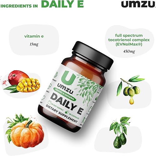Miniatura 3 de UMZU Cápsulas diarias de vitamina E | 100% de vitamina E diaria | Tocoferoles y tocotrienoles de espectro completo de origen sostenible con