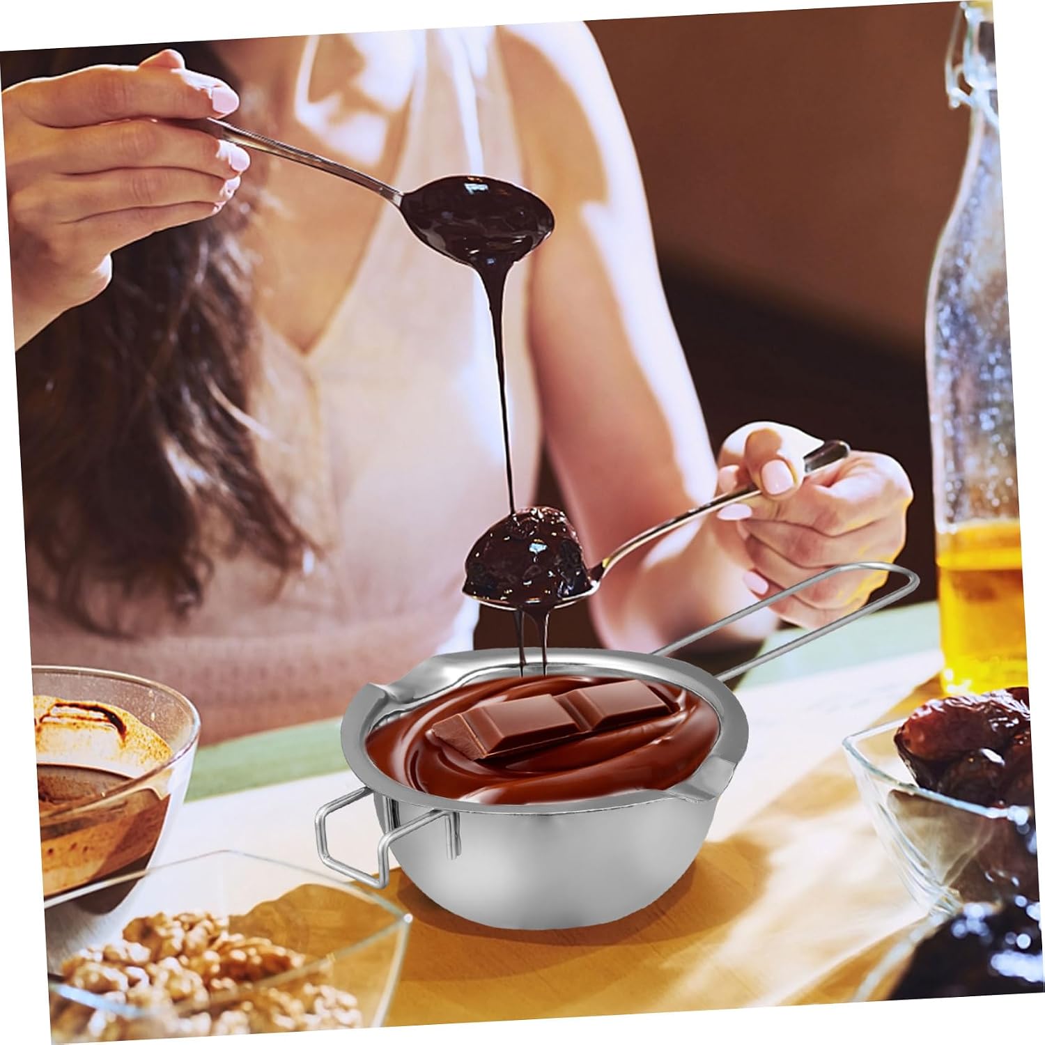1set Double Boiler Pot for Melting Chocolate Wax and Butter Stainless Steel Candle Melting Pot Ergonomic Handle Easy to Clean Capacity for Kitchen Use