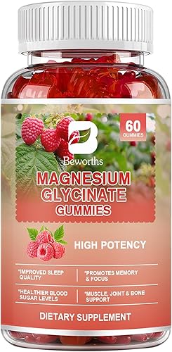 B Beworths Gomitas de glicinato de magnesio para mujeres y hombres, glicinato de magnesio 400 mg, citrato de calcio 500 mg, suplemento de potasio,