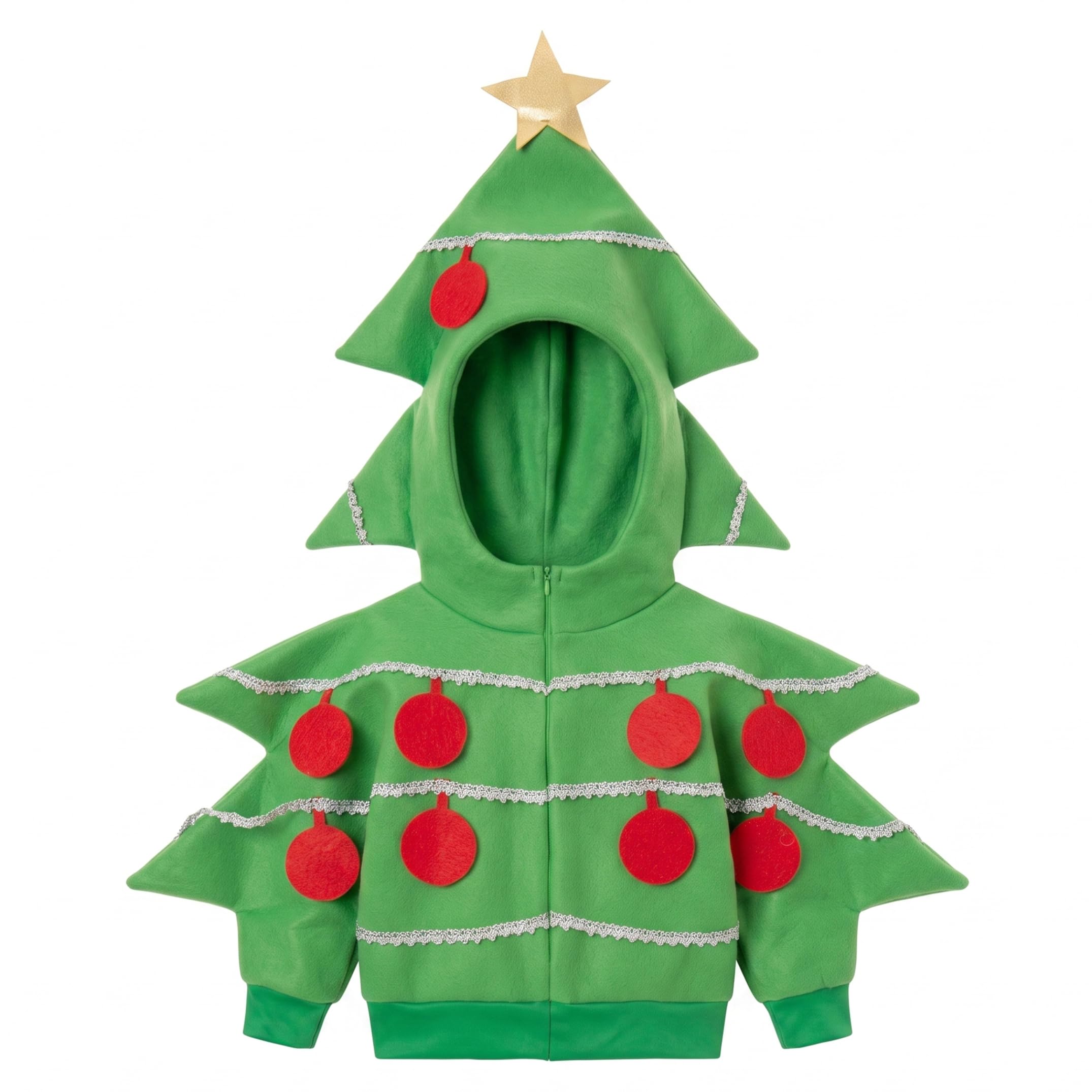 Costume da albero di Natale, costume cosplay per bambini con cappuccio a stella verde S