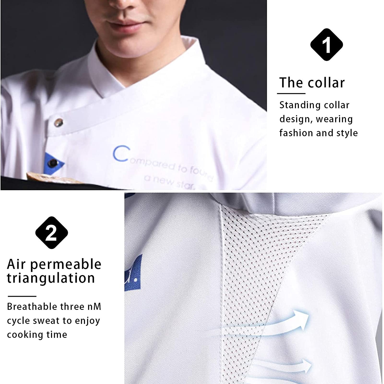 Kochjacke Unisex Kochjacke Damen Kochjacke Herren Kurzärmelige Chefs Overalls Restaurant Hotel Koch Tops Atmungsaktive Einreiherjacke für Männer und Frauen Chefkleidung ( Color : White , Size : D(XL)