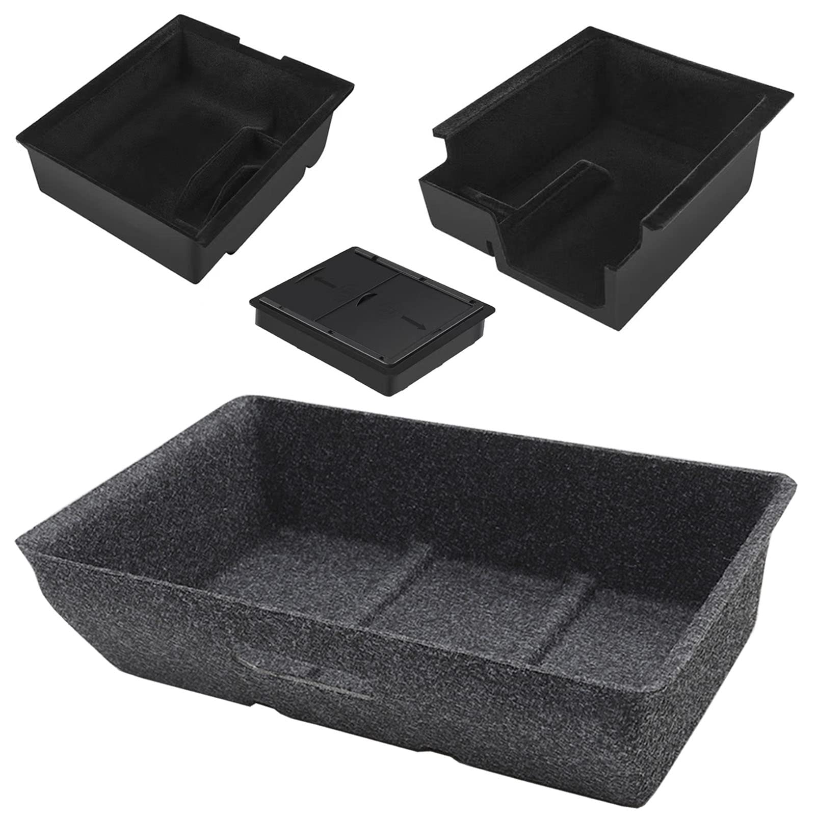[Pack 4] pour Tesla Model Y 2023 2022 2021 Accessoire, Plateau Organisateur de Console Centrale floquée pour Model Y, boîte de Rangement sous siège pour Tesla Model Y