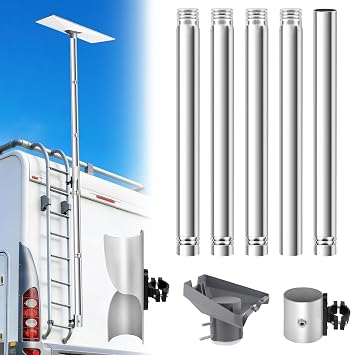 Starlink Gen 3 RV Ladder Mount Kit,10FT Starlink Standard4/4X/V4 Flag Pole Mounting Kit,Fits 0.7 to 1.1 Inch RV Ladder Rails,Adjustable 5 Section Tubes,with Adapter,Simple Installationfor Gen