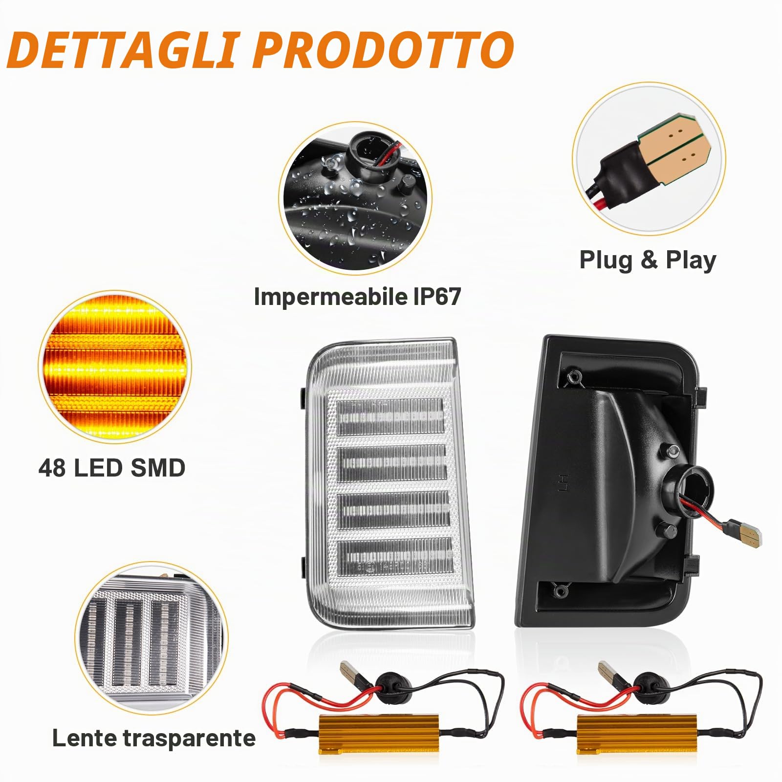 POPMOTORZ Led Indicatori di Direzione Specchietti, 2 Pezzi Frecce LED Specchietto 2835 SMD Trasparente con Canbus Senza Errori per Boxer Fi-at Ducato Ram Promaster C-itroen Jumper Relay