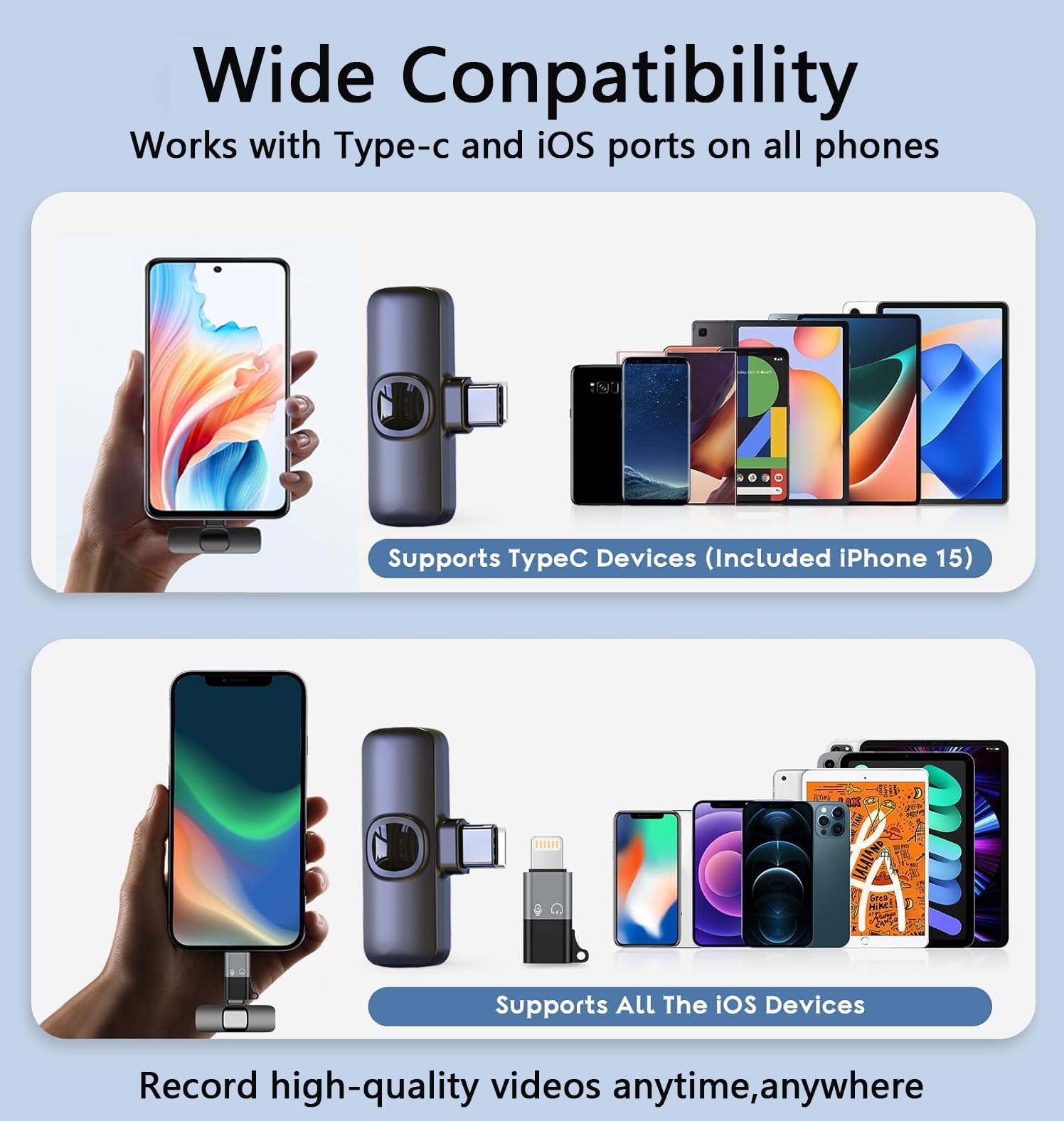 Mini Microphone Wireless Microphones, Xndryan 2 Pack Lavalier Microphone for iPhone & Android - Image 3