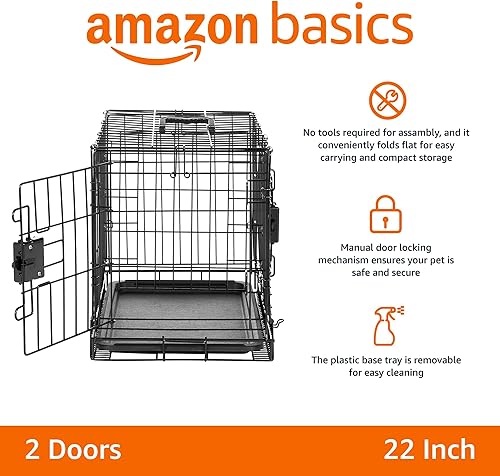Vista 41 de Yaxa Basics Caja duradera y plegable de alambre de metal para mascotas con bandeja, portátil y resistente para viajes, una sola puerta, panel