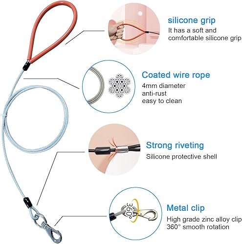 Miniatura 2 de Correa de perro resistente, correa de metal a prueba de mordeduras para perros grandes (hasta 250 libras), correas de cuerda de alambre de 10 pies