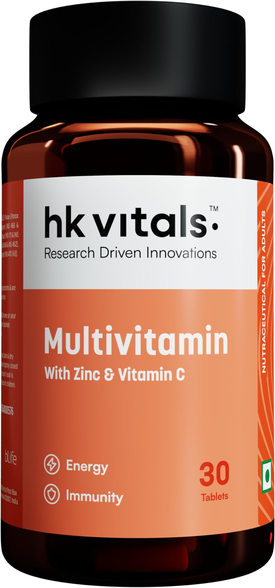HealthKart HK Vitals Multivitamin for Men and Women, 30 Multivitamin Tablets, with Zinc, Vitamin C, Vitamin D3, Multiminerals and Ginseng Extract, Enhances Energy, Stamina & Immunity
