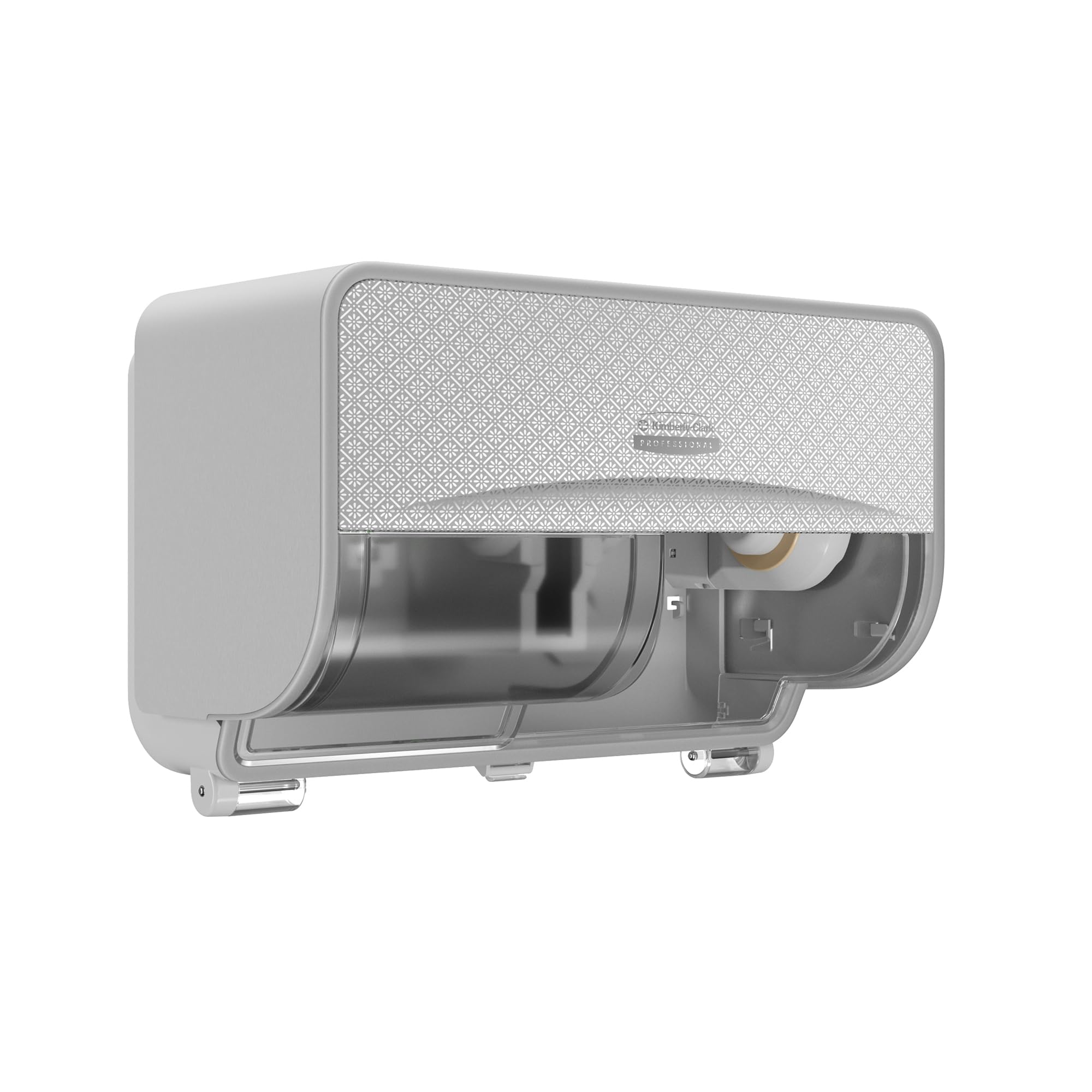 Kimberly-Clark Professional ICON 53655 - Dispensador de papel higiénico de rollo estándar, 2 rollos horizontales (53655), con placa frontal de diseño de mosaico plateado; 1 dispensador y placa frontal