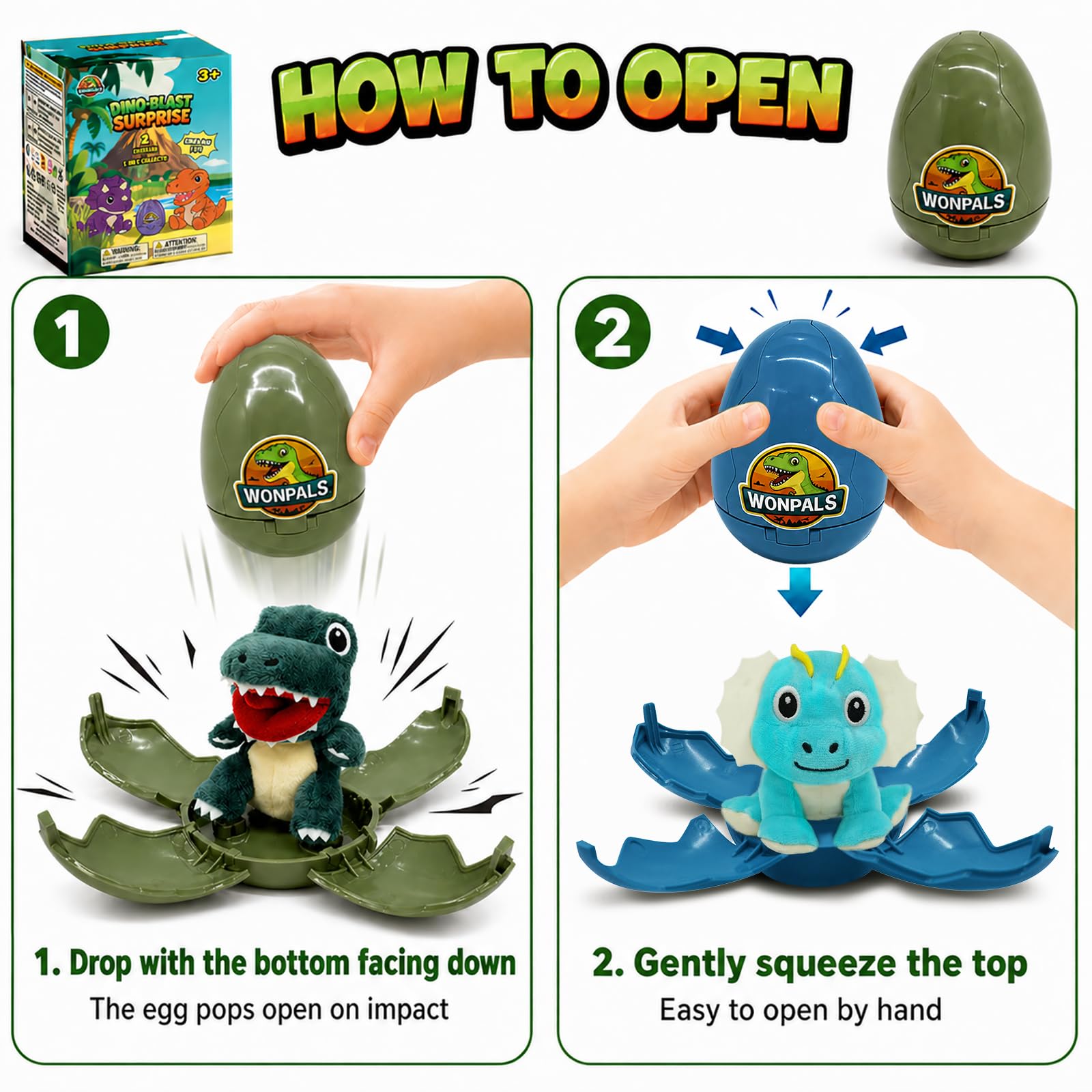 YH YUHUNG Wonpals Dino-Blast Surprise Huevo, dinosaurio de peluche, caja ciega misteriosa, 8 tipos, juguete coleccionable para niños (6)