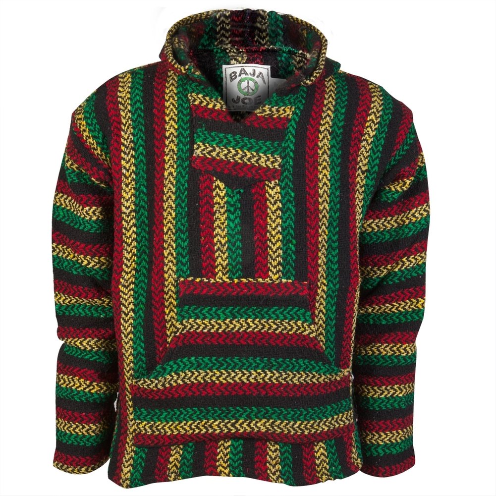 Old GloryEarth Ragz Baja Joe Striped Woven Eco-Friendly Pullover Hoodie Rasta Medium