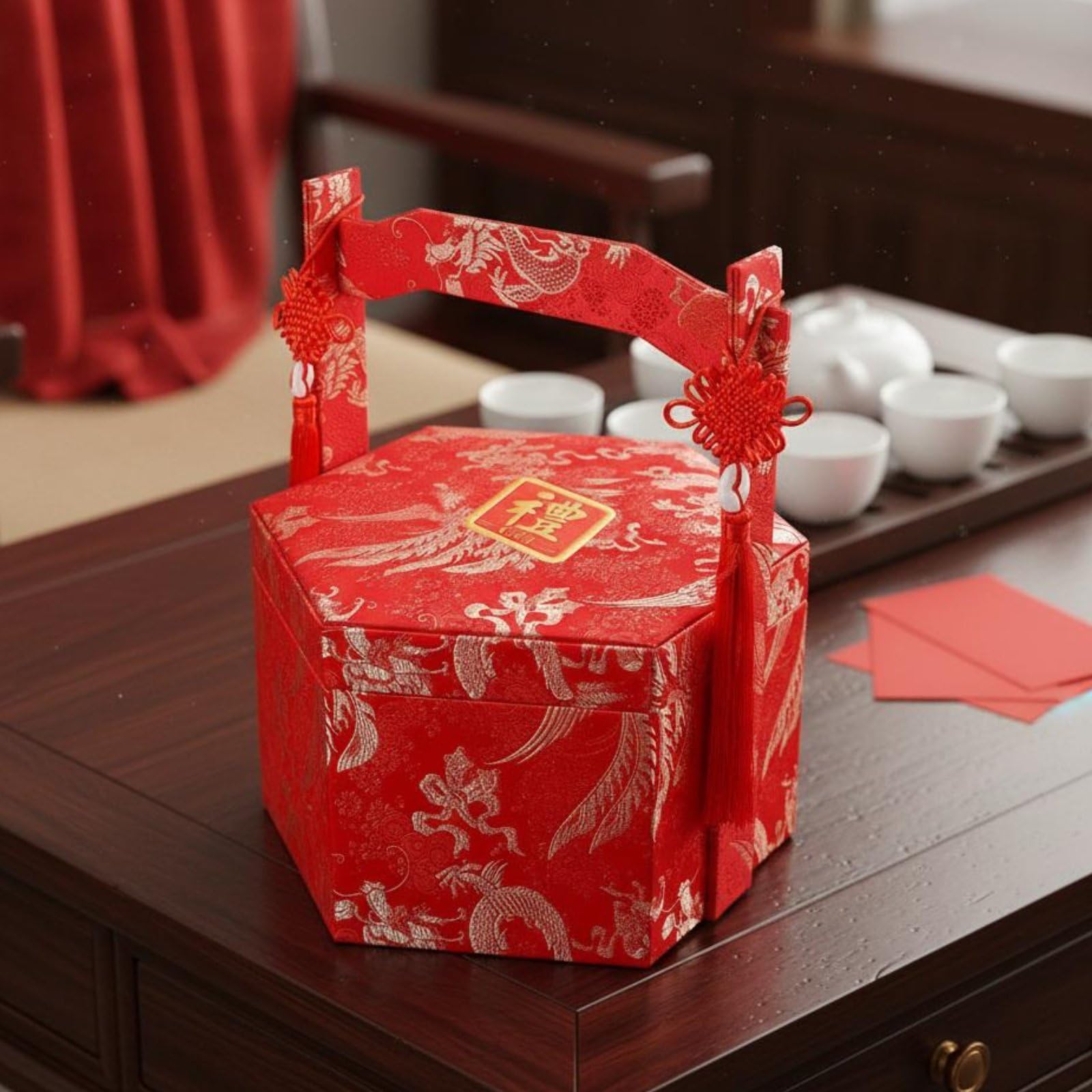 predolo Geldgeschenkbox edle Optik Brautgeschenk-Box dekorative Quaste rote Hochzeitsbox für Verlobung, Hochzeit, Hochzeitszeremonie, Geschenkbox Mit Dem Zeichen „Xi“ 喜