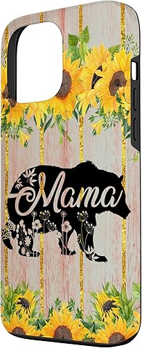Miniatura 2 de Funda rústica para iPhone 13 Pro Max Mama Bear con diseño de girasoles de madera rústica