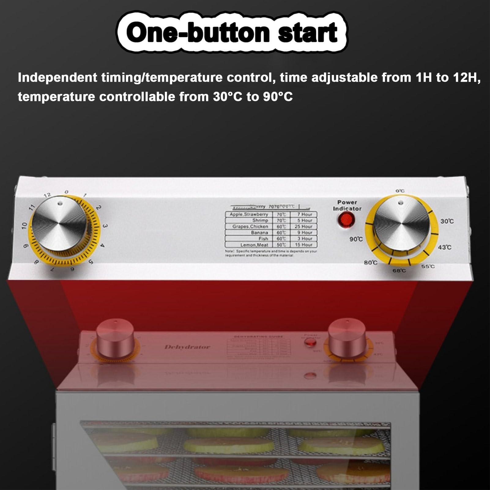 Máquina secadora de alimentos para el hogar, máquina secadora de flujo de aire de 360° para dulces y bocadillos, máquina deshidratadora de alimentos con temporizador digital ajustable y control