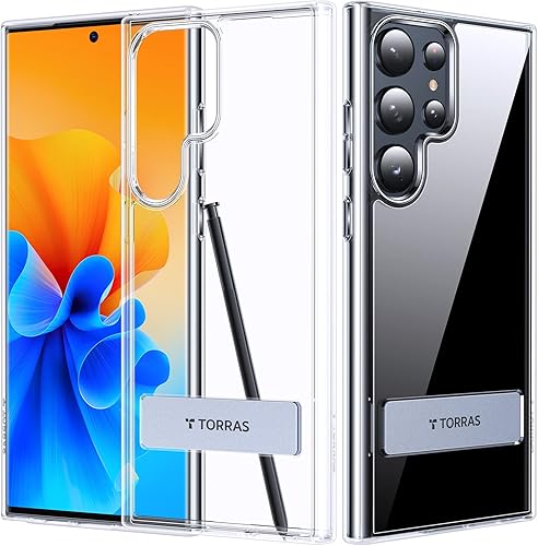 Miniatura 7 de TORRAS Funda transparente para Samsung Galaxy S23 Ultra con función atril que nunca amarillea, [soporte integrado de 3 vías] [10 pies de grado