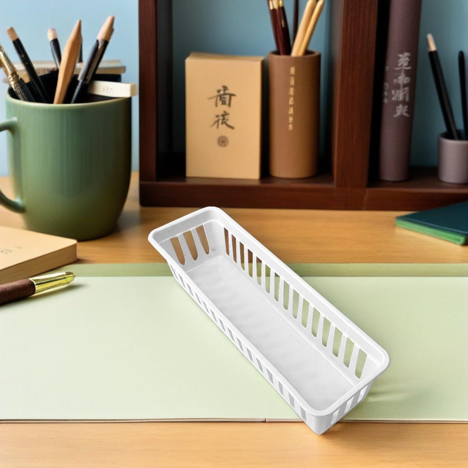 Alipis Organiseur de Crayons en Plastique Blanc, Design Rectangulaire Simple Ventilation, Lot de 12 Paniers Multifonctions pour Bureau et Salle de Classe
