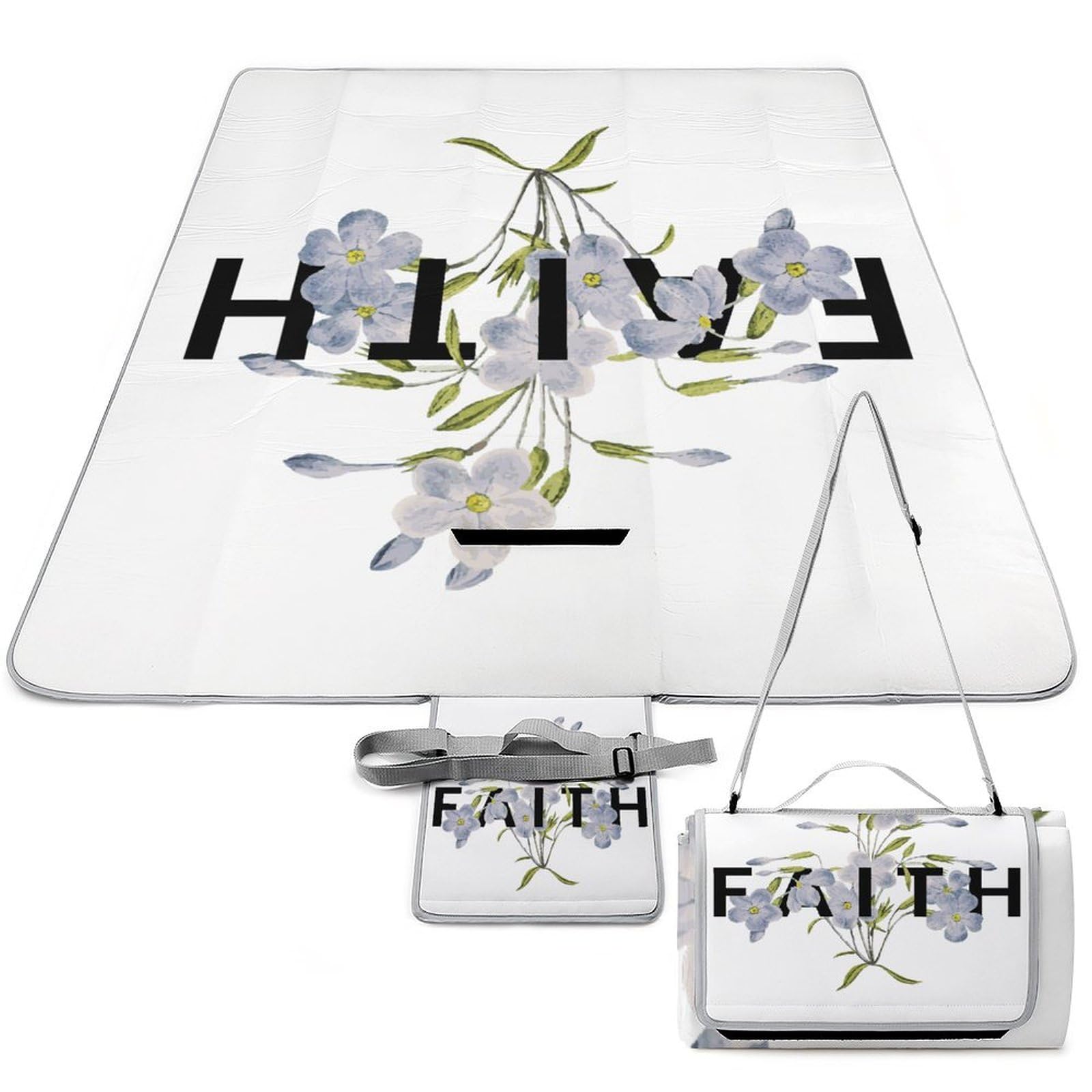 3D Impression Faith Fleurs T-Shirt Couverture Pique Nique Tapis De Plage Anti Sable Nappe Picnic Tapis Picnic pour Le Voyage, Le Camping, Les Vacances, Etc 148x148cm