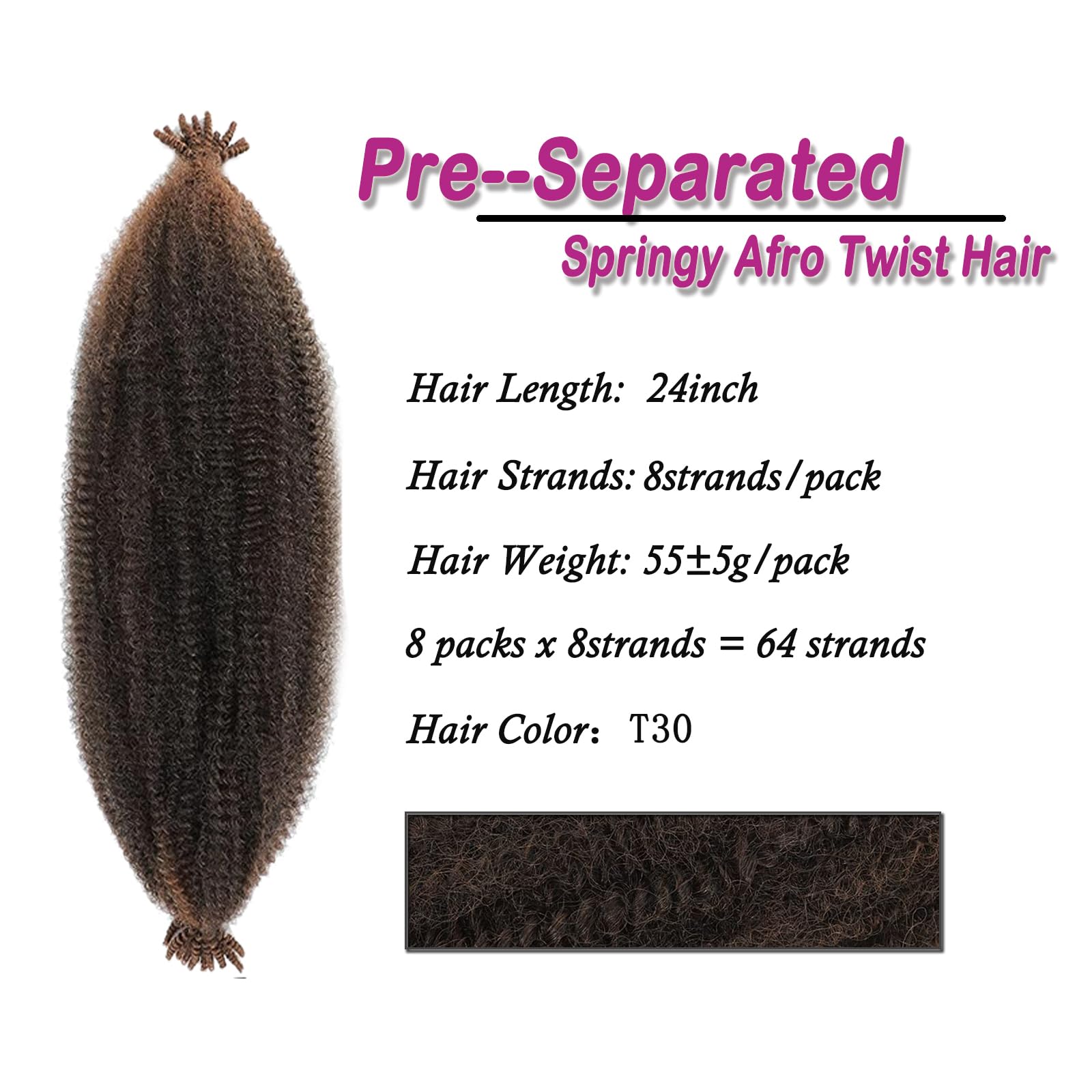 Springy Afro Twist Hair 8packs 24inch Pre-Separated Marley Twist Braiding Hair Sof Synthetic Curly Braiding Extensions(T30) - Image 2