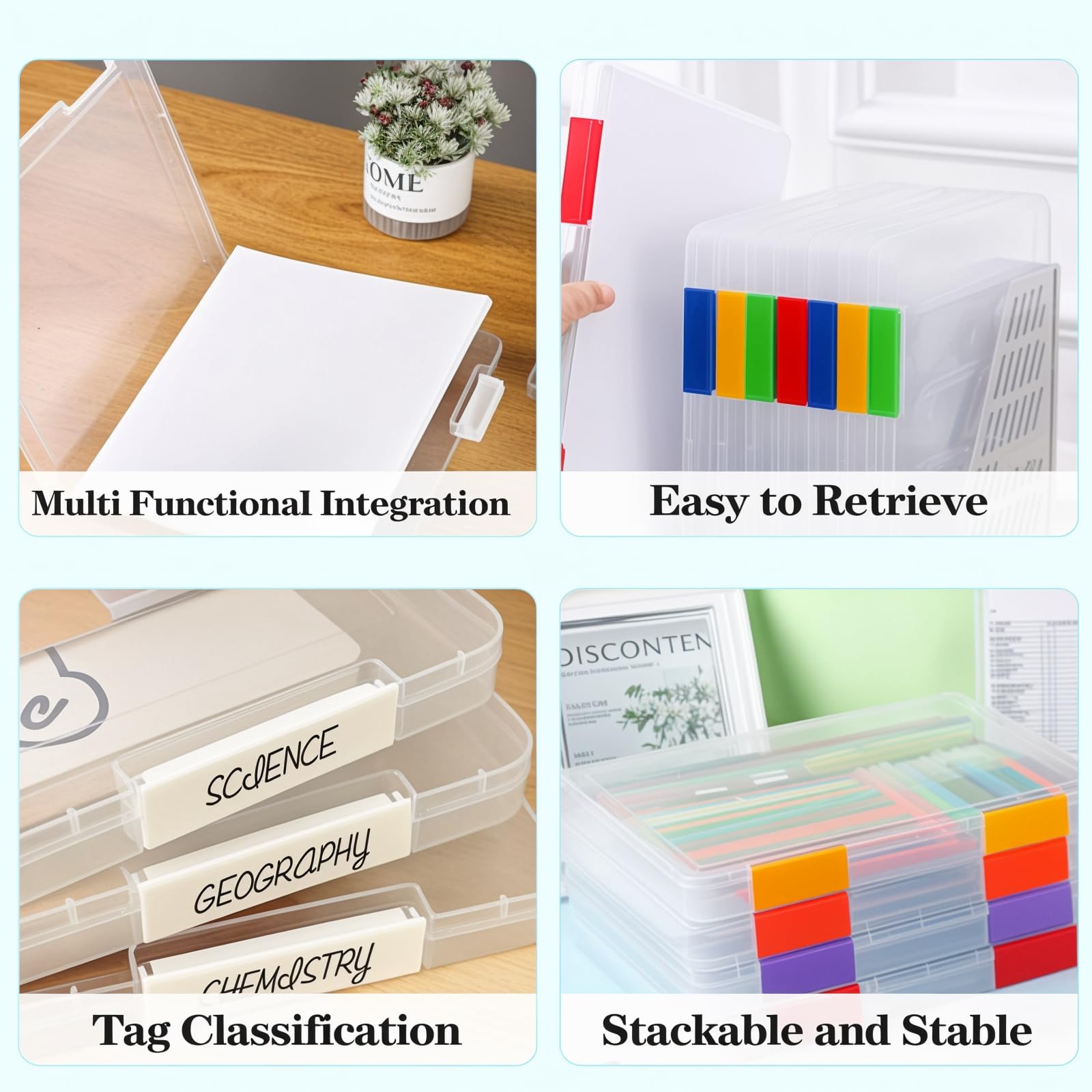 ZILAMGOO 6 Pcs Clear Plastic Document Storage Box, A4 File Box Paper Organizers Holder, Paper Storage Containers with Buckle for Document Magazine File Photo(12.4 x 9.84 x 1.18 in)