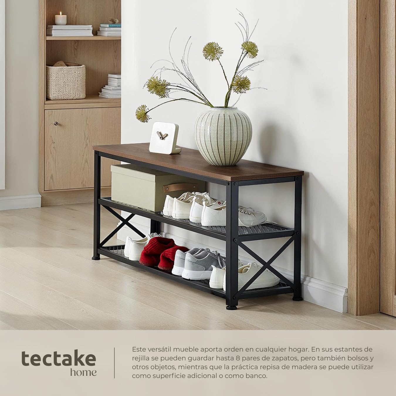 TecTake® Zapatero Madera, Zapatero Entrada Recibidor, Estanteria, Organizador Zapatos,Recibidores de Entrada, Mueble Recibidor, Muebles - 101 x 30,5 x 45,5 cm Madera Industrial Oscura, Rústica