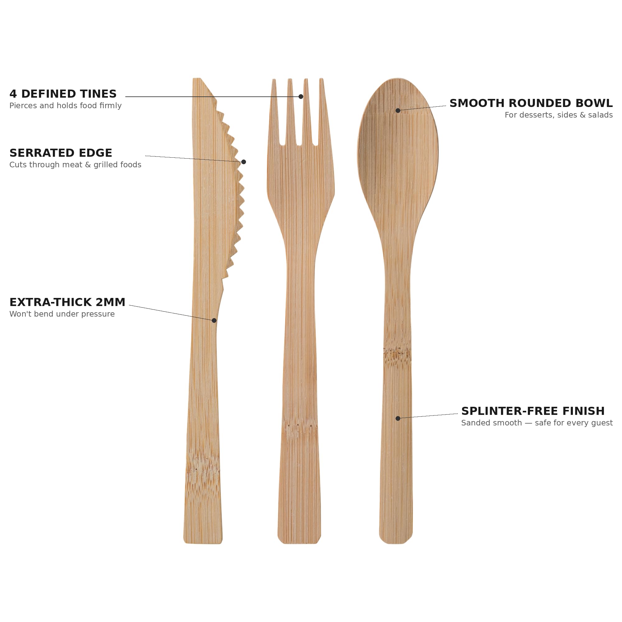 2ZEBRAZ 100% Bambus-Utensilien-Set mit 300 Löffeln, biologisch abbaubar, Besteck für Partys, Veranstaltungen, Grillen und Camping, wiederverwendbar oder Einweg, glatt, geruchlos, robustes Besteck