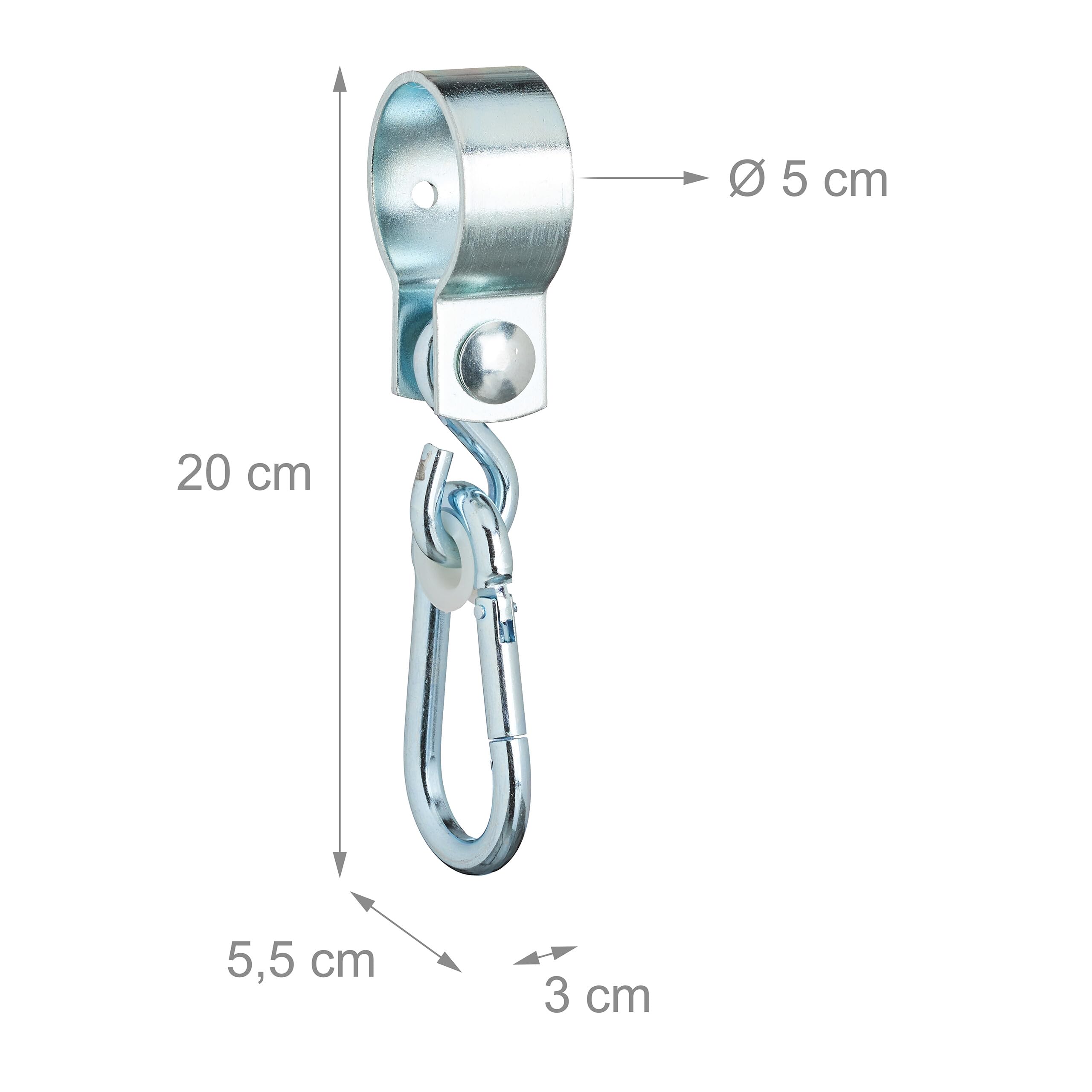 Relaxdays Ganci per Altalena a Bilico con Moschettoni, Set di 2, 50 mm, Anello di Fissaggio, Ferro Antiruggine, Argento