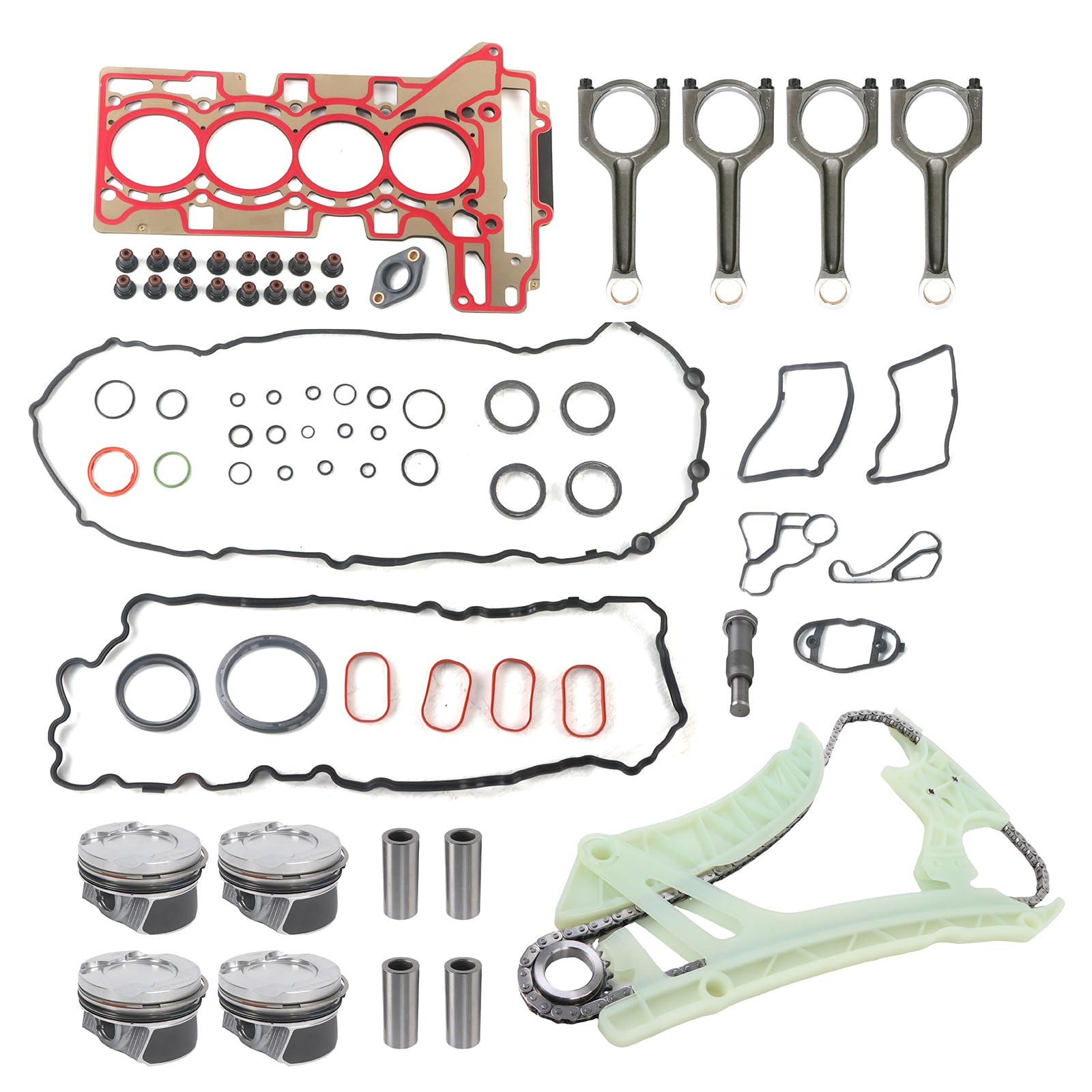 N20 Engine Cylinder Head Gasket Timing Chain Kit w/Pistons Connecting Rods Fits for BMW F21 F23 F87 F31 F80 F36 F10 F07 E84 E89 320i 528i X1 X3 Z4 2.0L L4 Turbo N20B20A N20B20B Engine