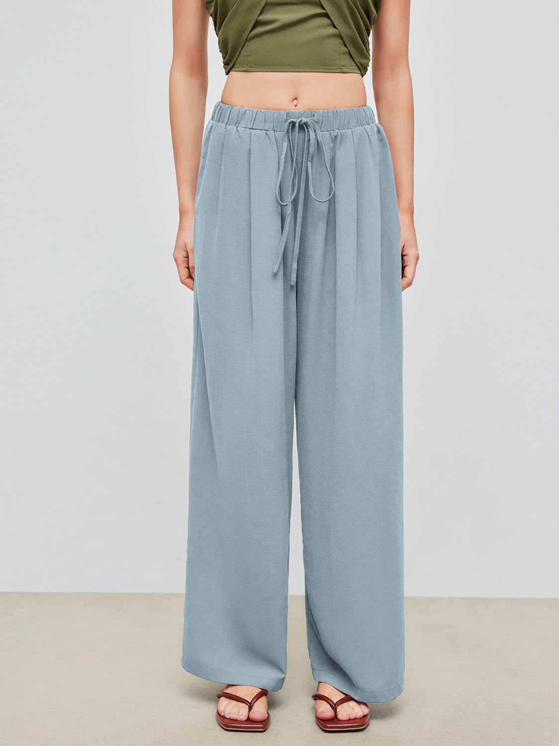 CIDER Palazzo Pants for Women Wide Leg Drawsting Elastic High Waisted Comfy Casual Flowy Pants with Pockets - Image 2