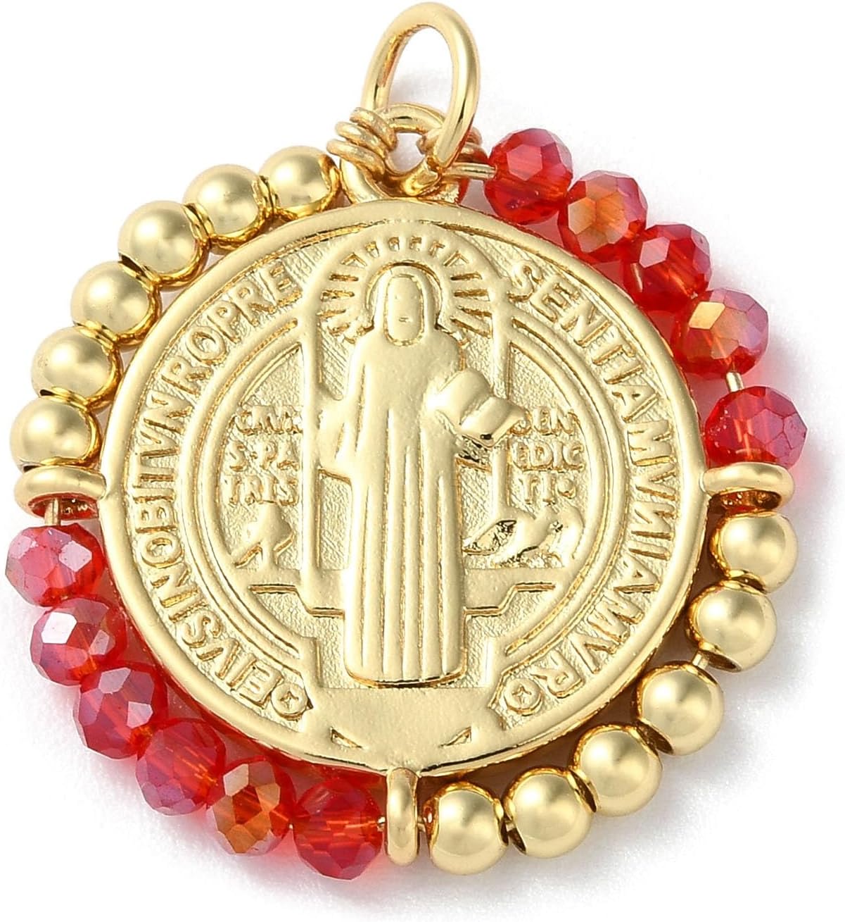 LiQunSweet 5 Pcs 18K Gold Plated Flat Round Brass Charms Religious Medal Charms for DIY Jewelry Necklace Bracelets Craft Bag Decoration