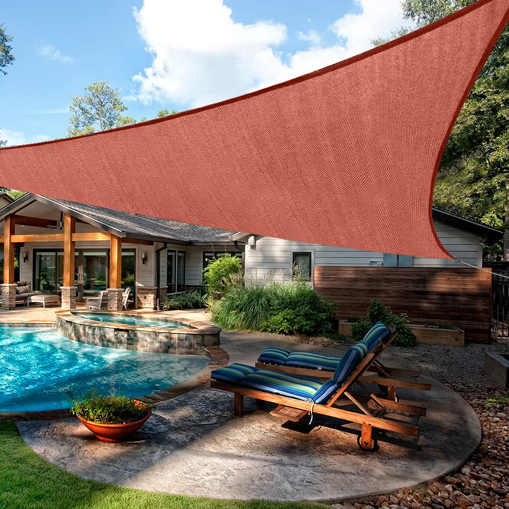 COOLYARD Sun Shade Sail Triangle 16'x16'x16' with Installing Ropes,UV Block Outdoor Sun Shades Canopy for Patio Lawn Deck Rust Red