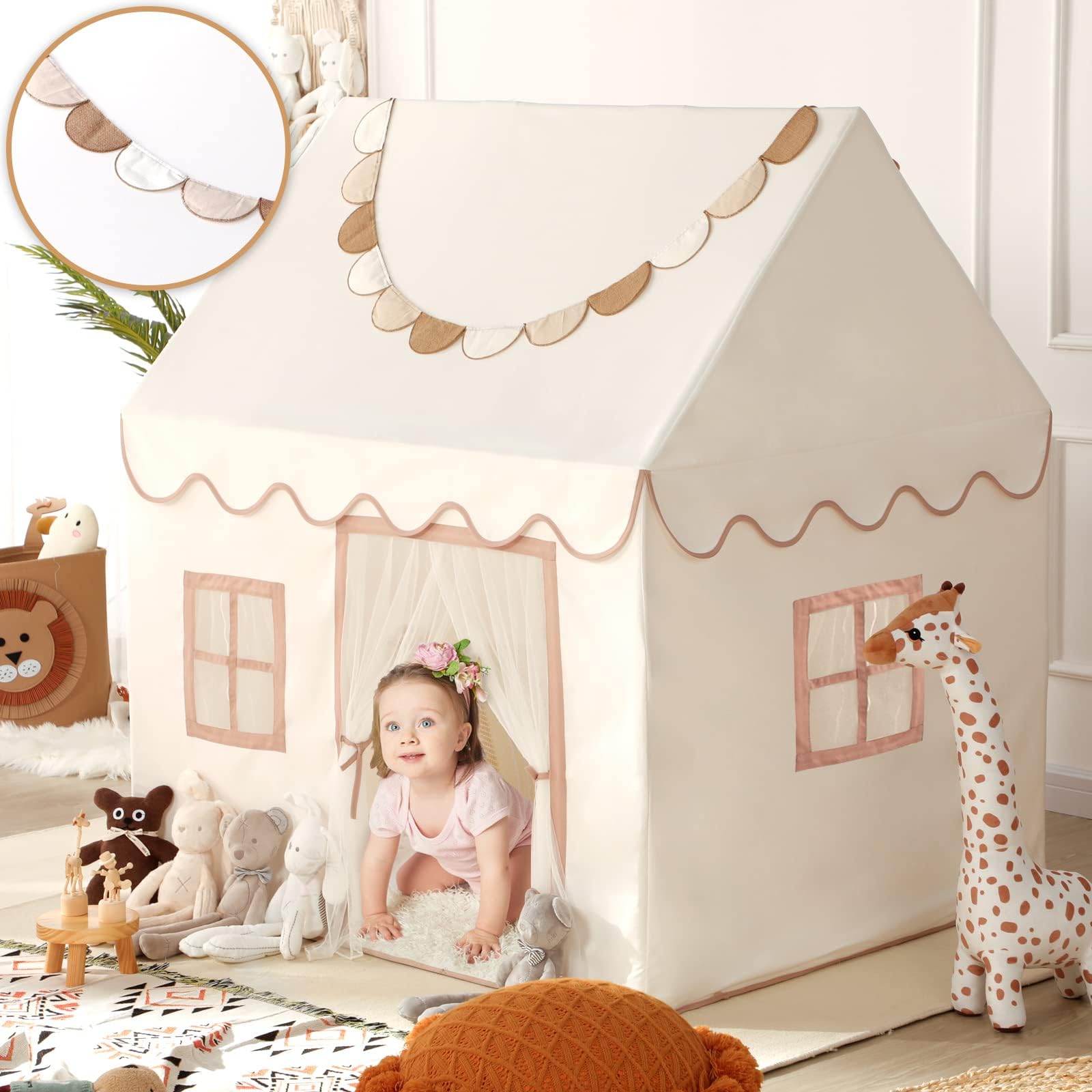 Kids Play Tents for Girls Large Fairy Playhouse for Kids Princess Castle Tent Gift Toys for Girl Toddler Children Play House (White)