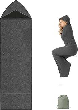 Hooded Sleep Sack for Deeper Sleep | Wearable Blanket | Adult Swaddle Blanket | Side Pocket | Storage Bag | For Naps, Hotel Stays, Camping and Home Lounging