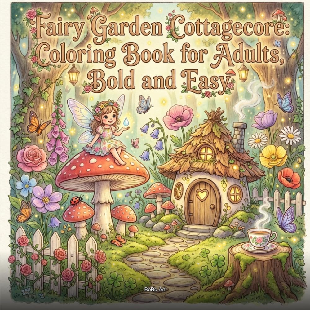 Fairy Garden Cottagecore Coloring Book for Adults: Bold and Easy Whimsical Designs: Enchanting Fairy Cottages, Mushroom Villages, Wildflower Meadows, and Cozy Garden Scenes