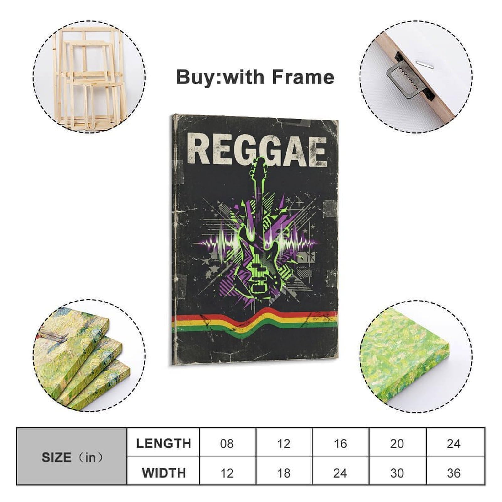 OKNGB Poster digitale con musica reggae, motivo a forma d'onda e basso, stampa artistica su tela, poster decorativo moderno, per camera da letto, per camera da letto, 60 x 90 cm