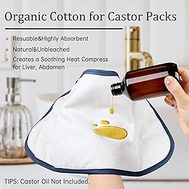 Pedobi Reusable Castor Oil Pack Wrap for Liver Detox, Castor Oil Wrap for Stomach Less Mess, Elastic Strap Bamboo Cotton Machine Washable Anti Oil Leak 2pcs, Blue and White